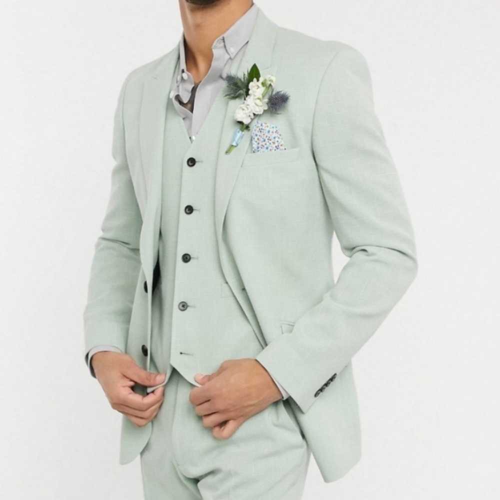 Asos Wedding Skinny Suit Jacket in Crosshatch in Mint Green Size US 38" Short